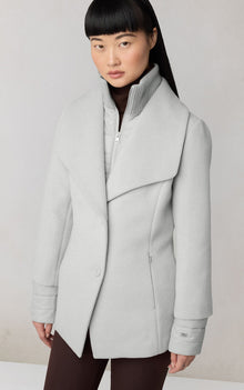 Frieda Coat With Bib In Wool | Stone Blue Heather