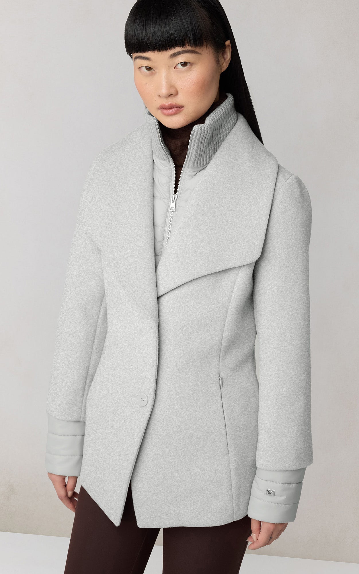 Frieda Coat With Bib In Wool | Stone Blue Heather