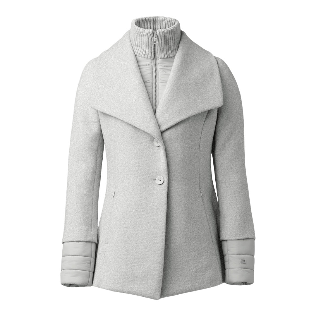 Frieda Coat With Bib In Wool | Stone Blue Heather