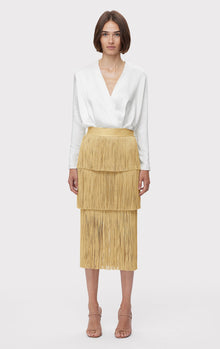 Icon Metallic Layered Fringe Midi Skirt | Metallic Gold