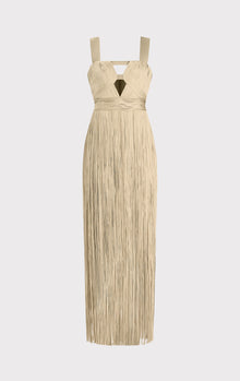 Contour Bust Metallic Fringe Gown | Metallic Gold