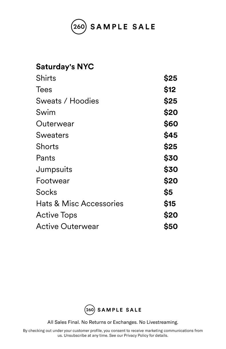 Price table