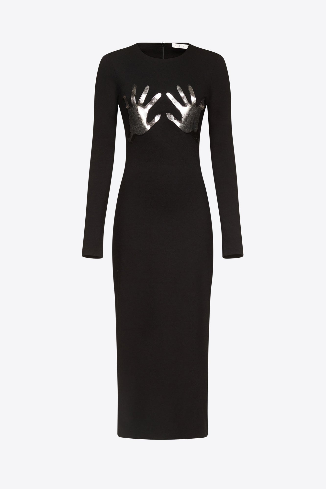 Handprint Long Sleeve Midi Dress | Black