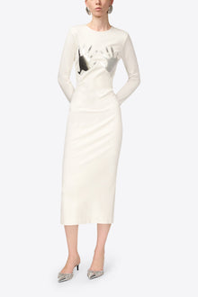 Handprint Long Sleeve Midi Dress | Off White