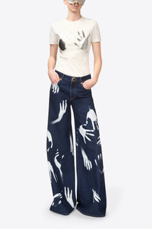 Handprint Wide Leg Jean | Dark Blue