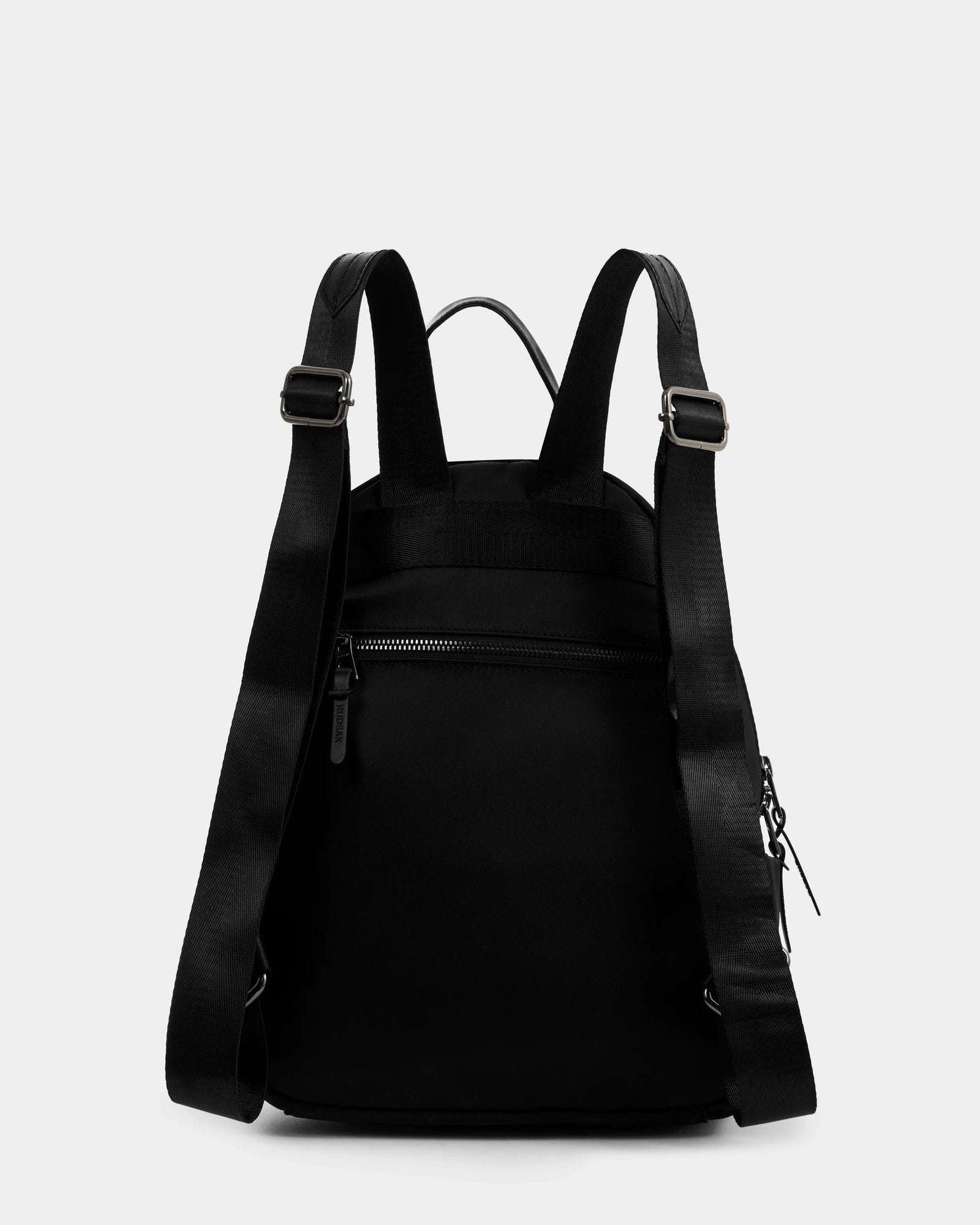 The Rudsak GRACE - L325013 Black is a women's mini backpack in lightweight technical fabric, with adjustable straps, a top handle, and back zip pocket—an ideal city essential shown on a plain white background.