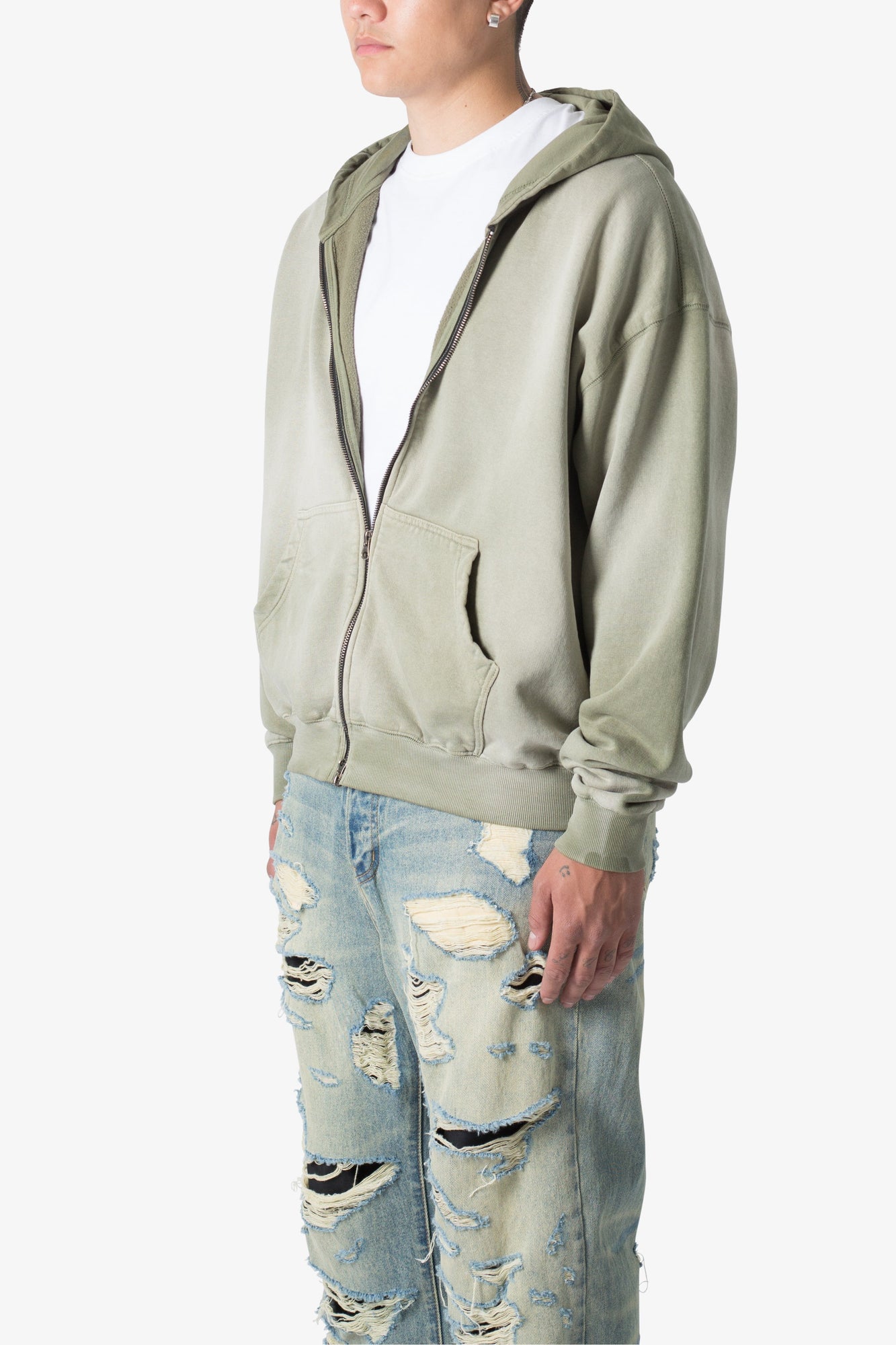 Faded Basic Zip Up Hoodie | Washed Olive