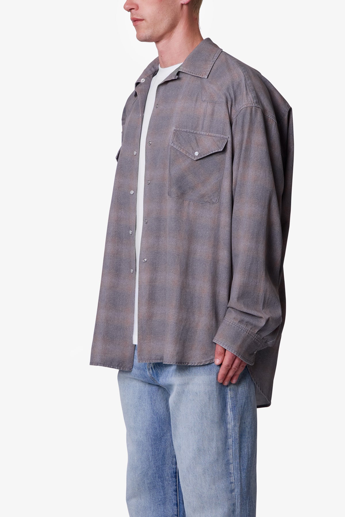 Faded Print Flannel Shirt | Grey