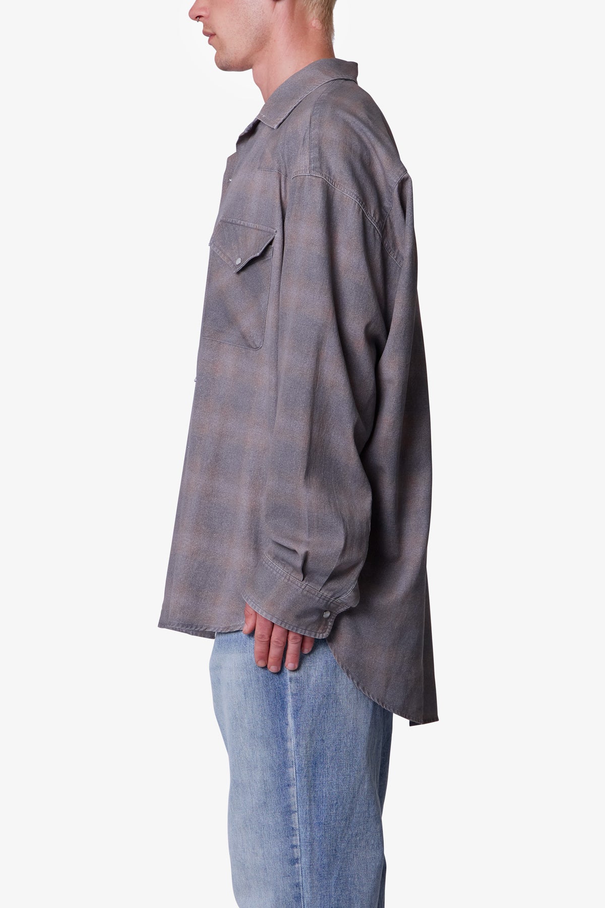 Faded Print Flannel Shirt | Grey