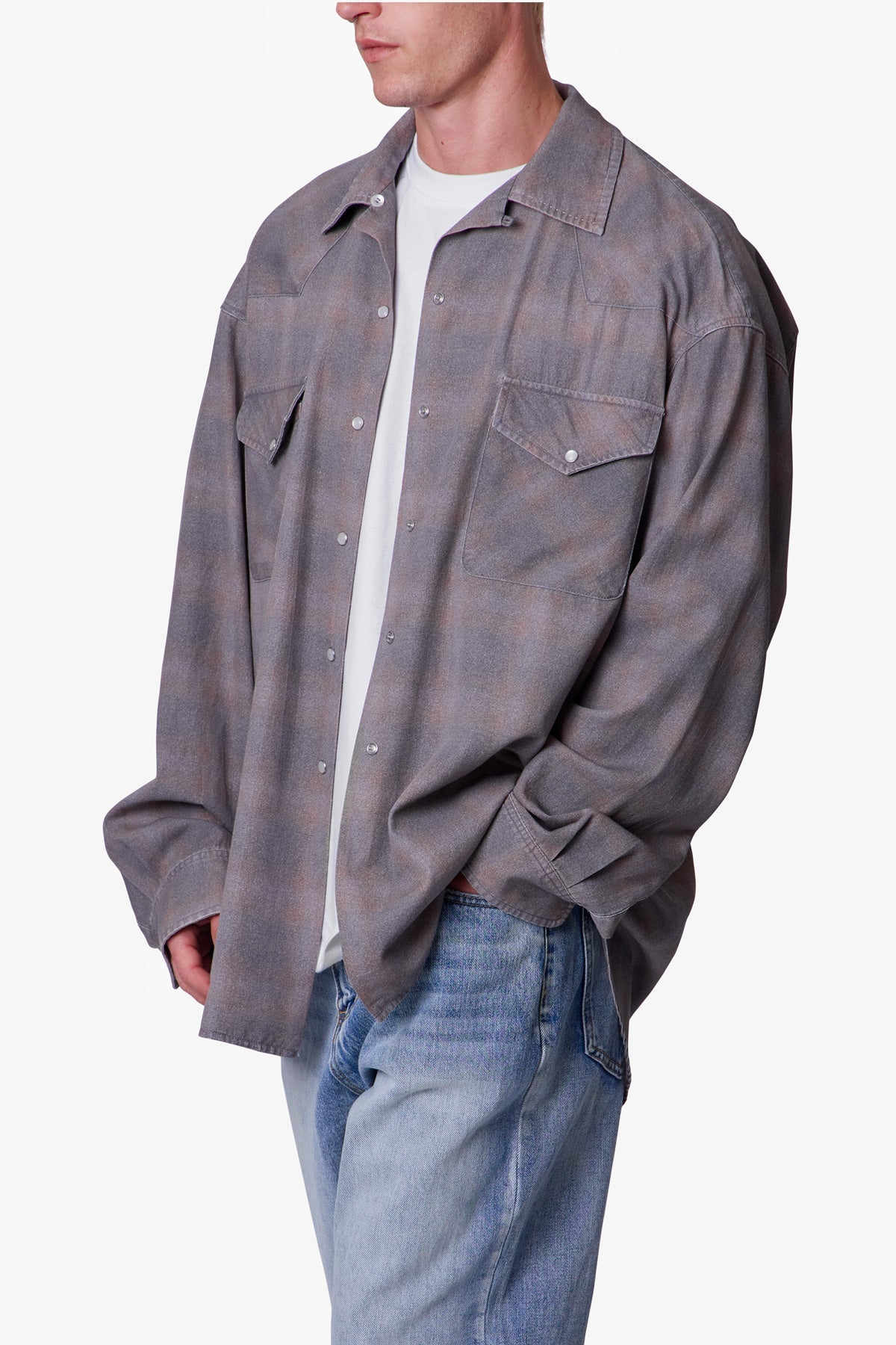 Faded Print Flannel Shirt | Grey