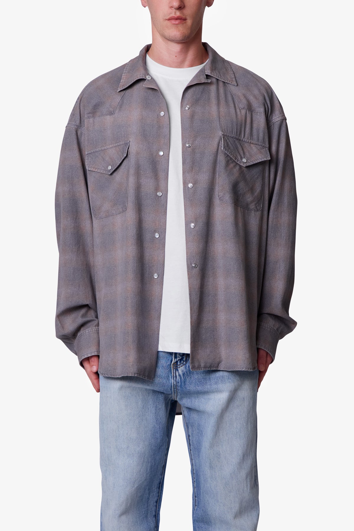 Faded Print Flannel Shirt | Grey