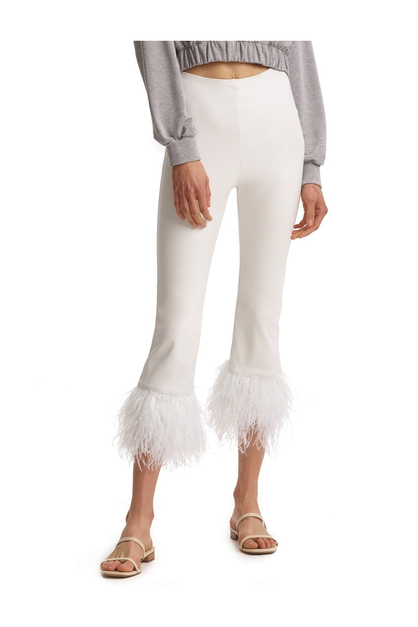 Faux Leather Feather Crop Flare | White