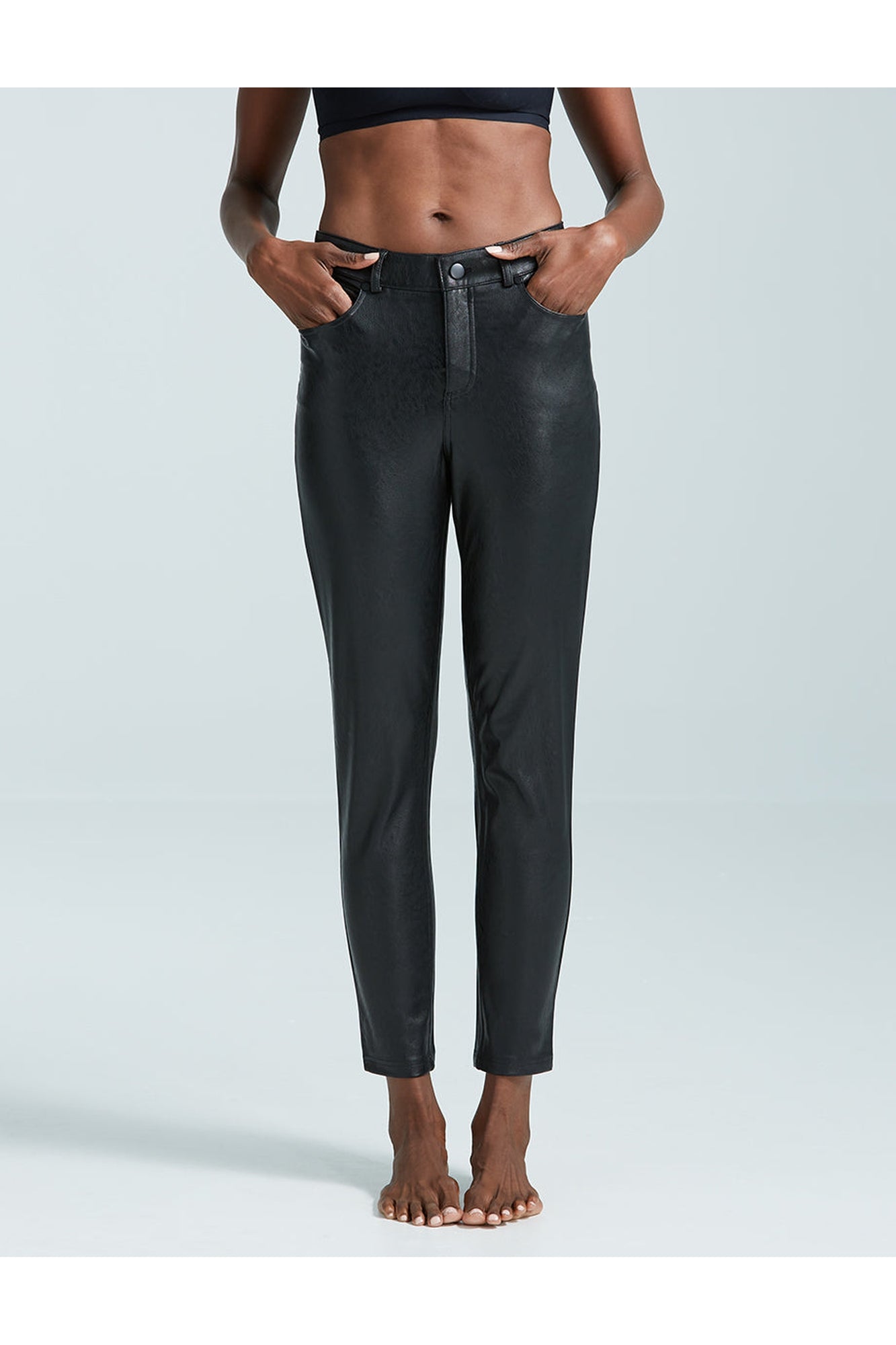 Faux Leather Five Pocket Pant | Black