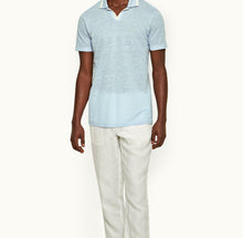 Felix Linen Resort Collar Linen Pique Polo Shirt | Powdered Sky