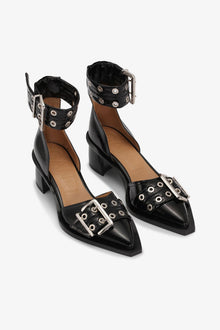 Feminine Buckle Open Cut Pumps | Black (V2)