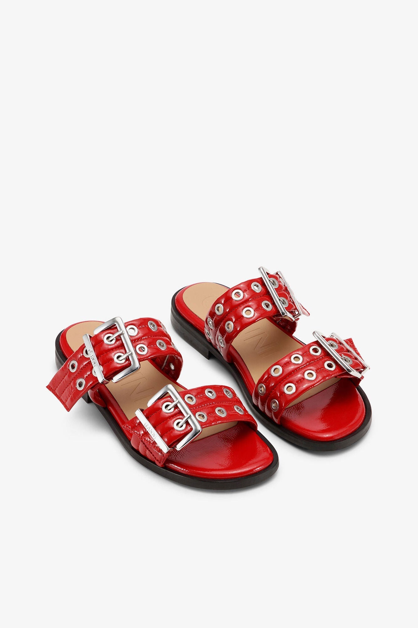 Feminine Buckle Two Strap Sandals in | Racing Red