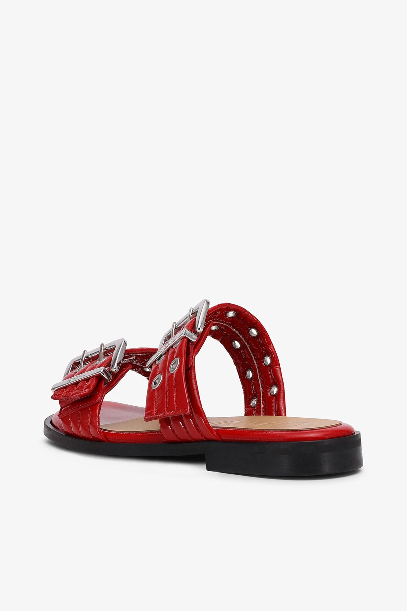 Feminine Buckle Two Strap Sandals in | Racing Red
