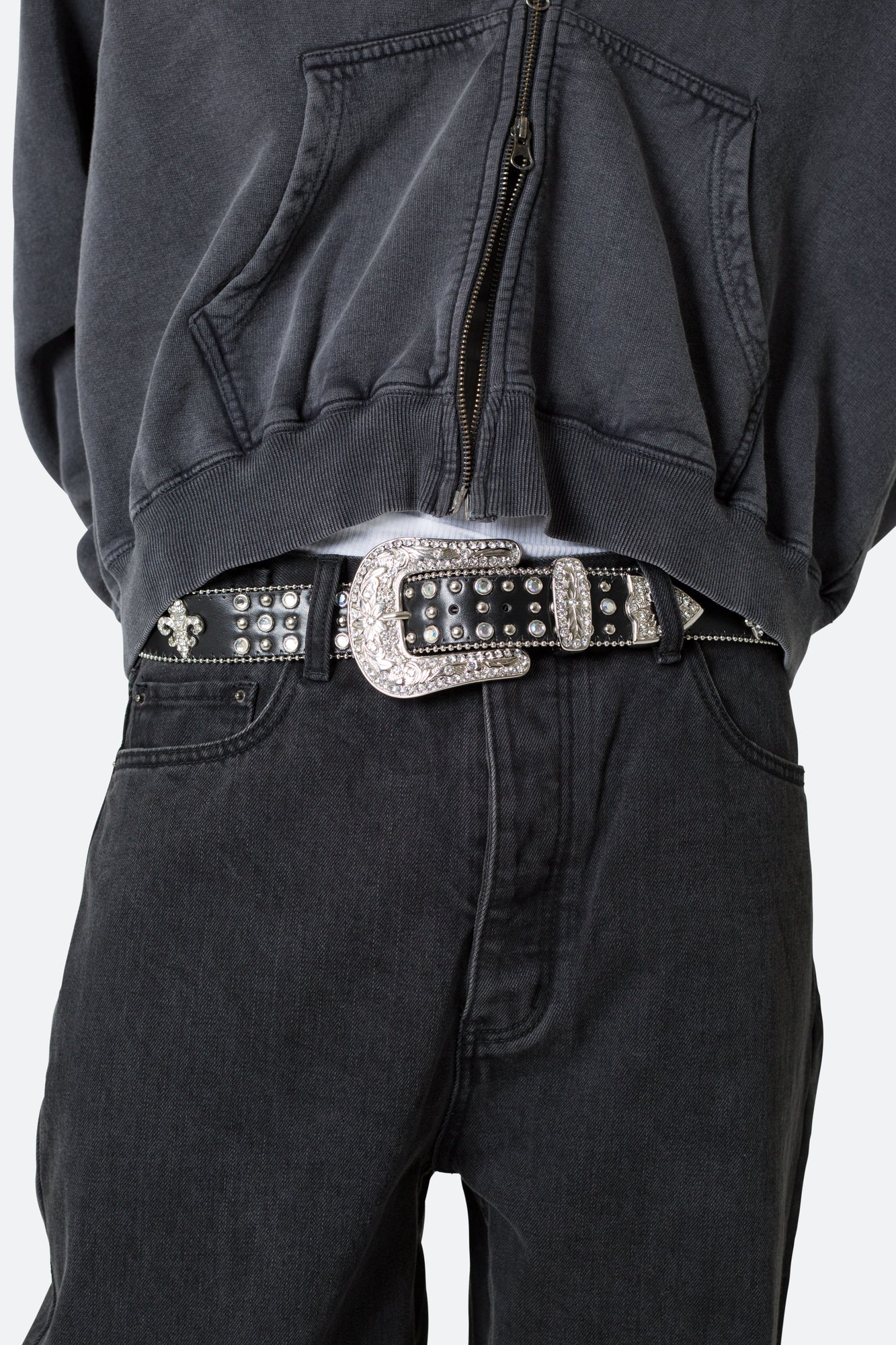 Fleur Studded Rhinestone Belt | Black