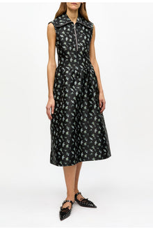 Floral Jacquard Midi Dress | Black