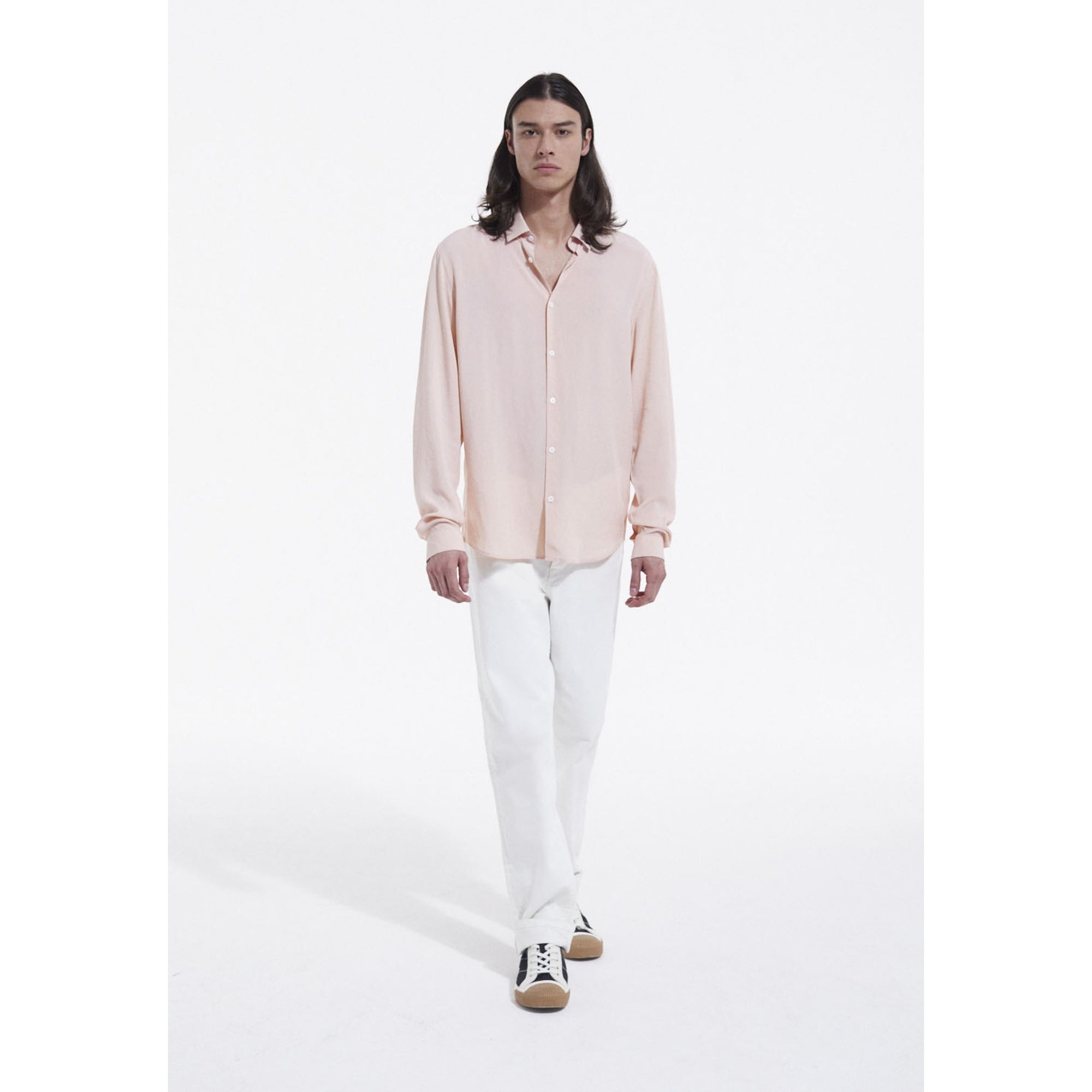 Flowing Light Shirt With Cuban Collar | Men | Pink