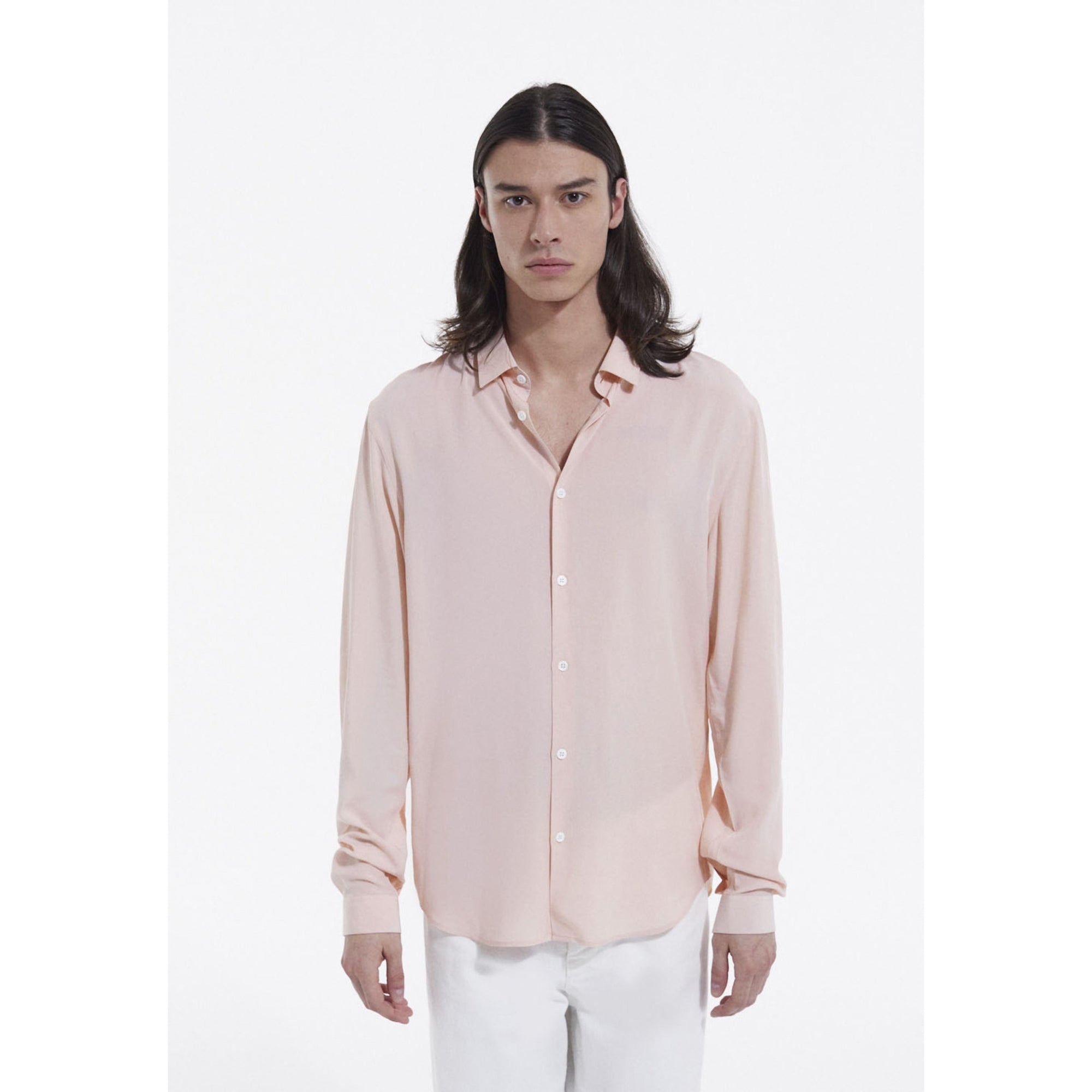 Flowing Light Shirt With Cuban Collar | Men | Pink