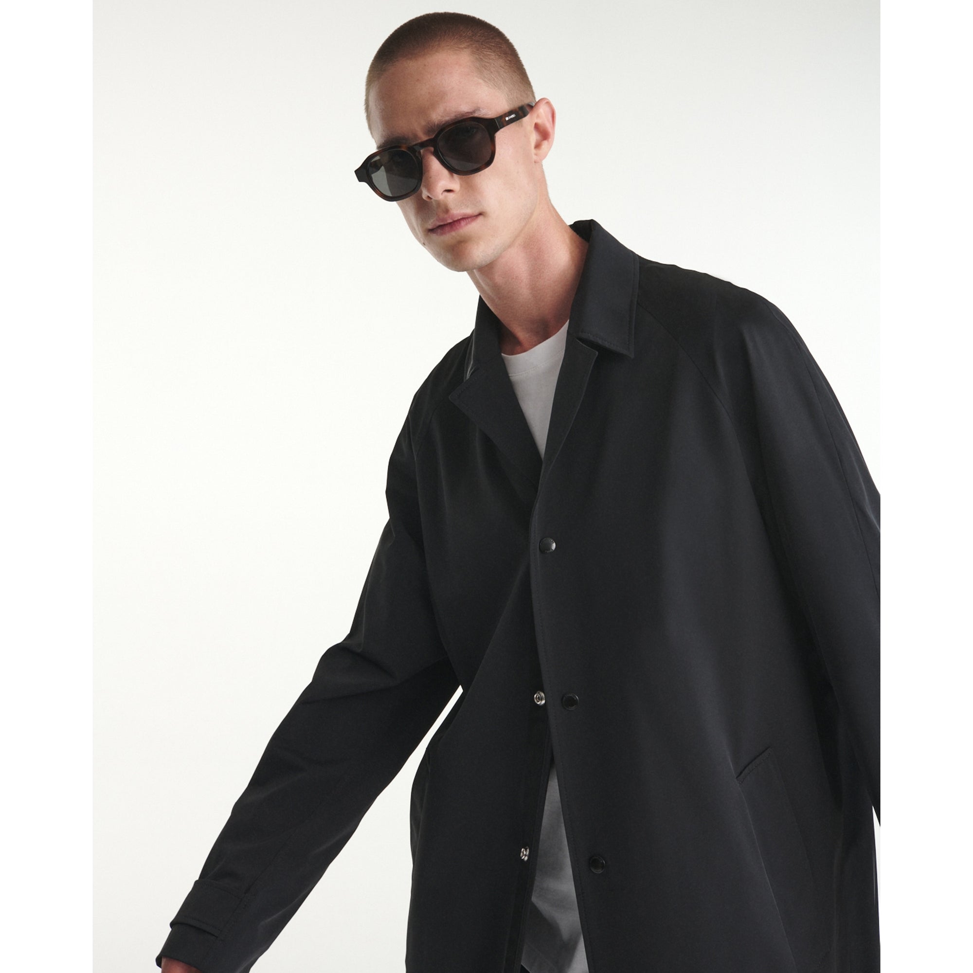 Flowing Trench Coat With Press Studs | Men | Black