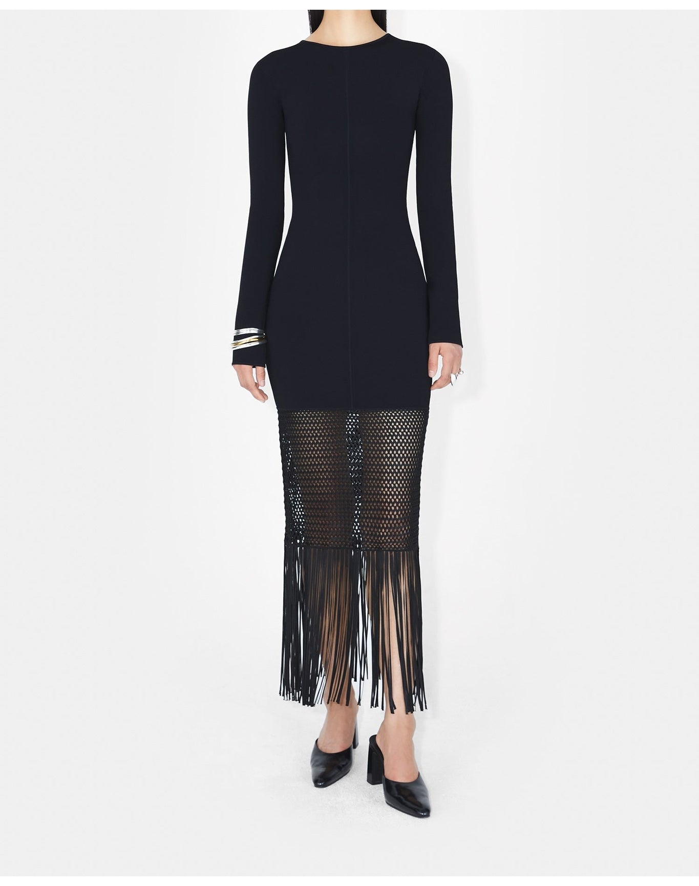 Fringe Diana Long Sleeve Dress | Black