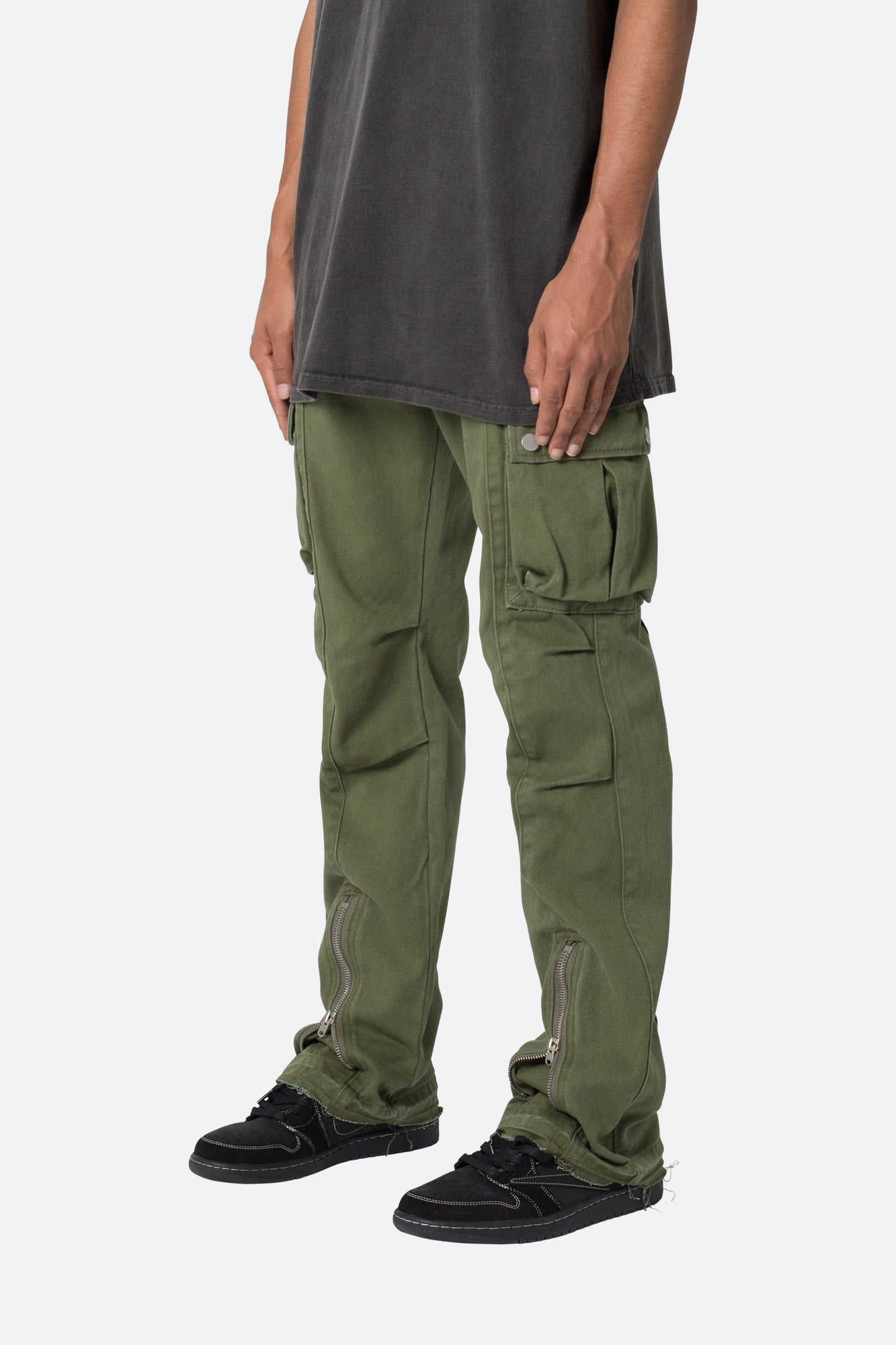 Front Zip Flare Cargo Pants | Olive