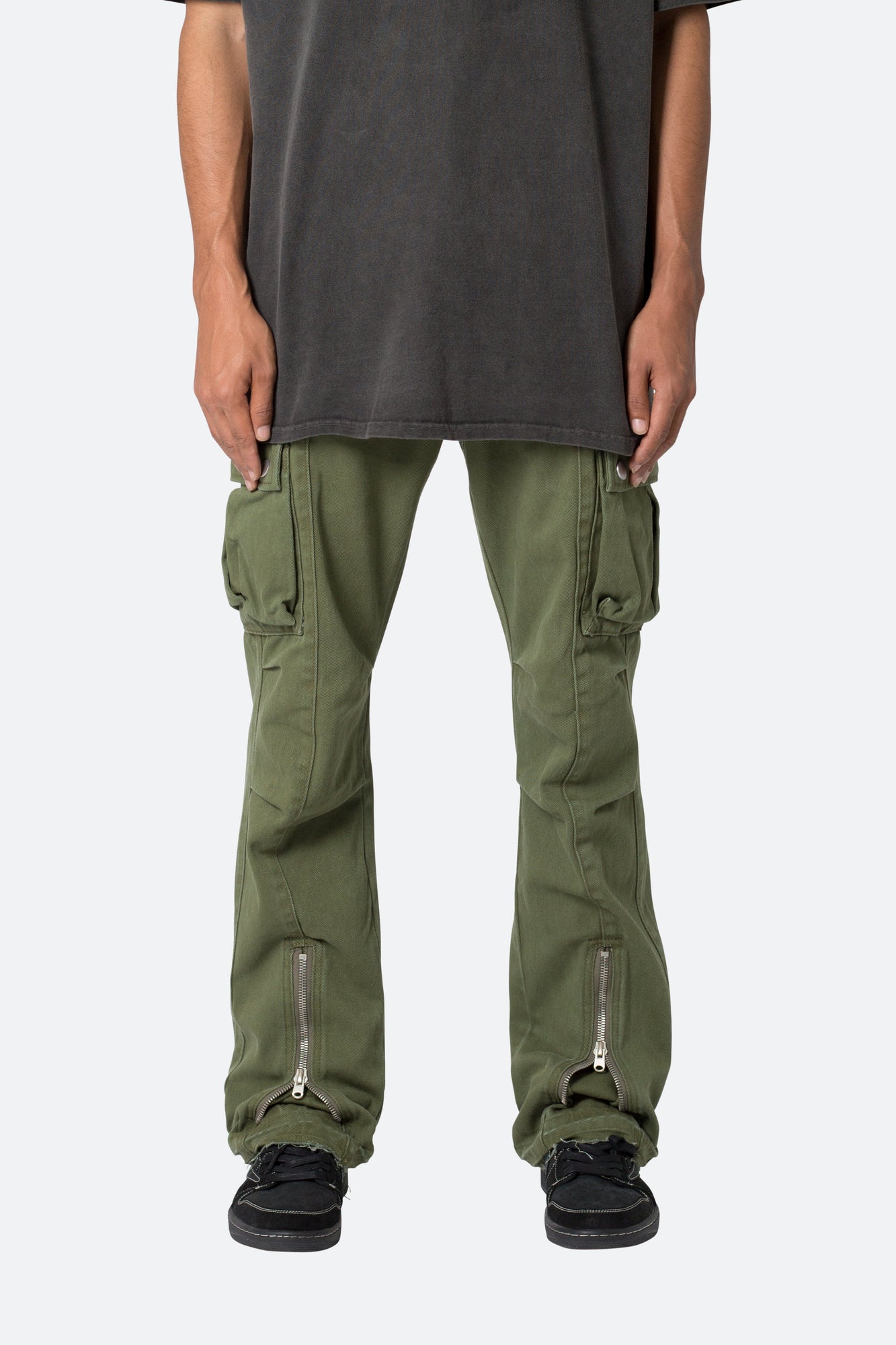 Front Zip Flare Cargo Pants | Olive