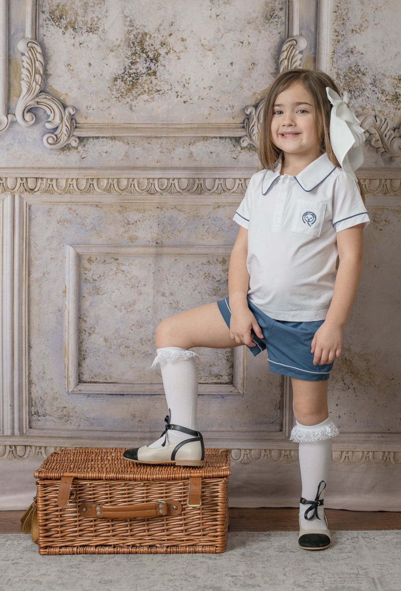 Unisex | and Pima Cotton Polo Top and Shorts Set | Navy x White