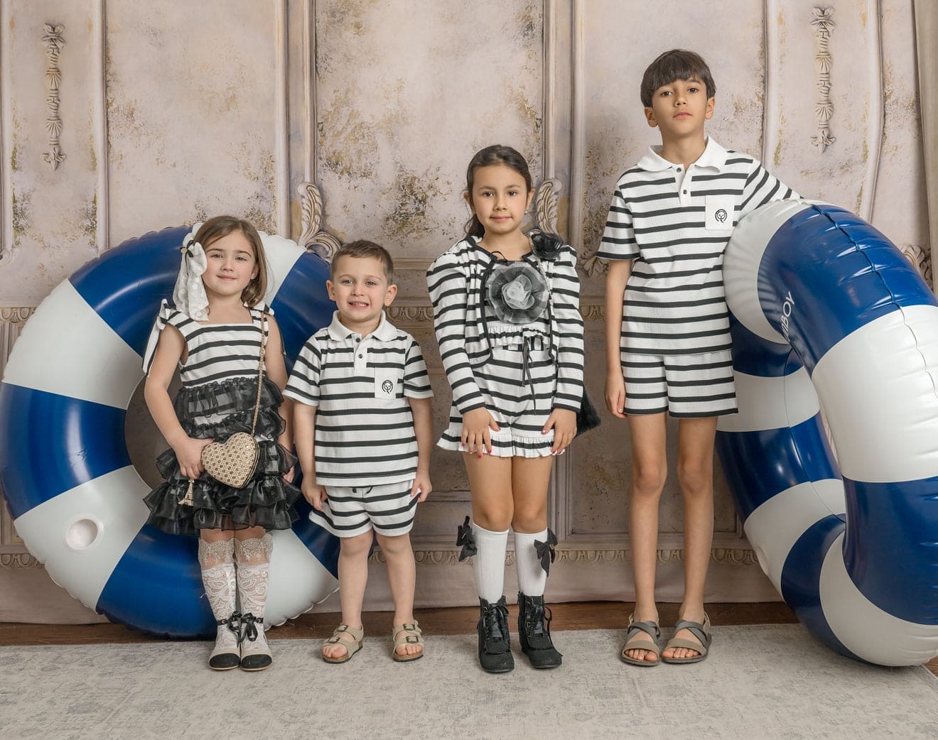 Boy | Monaco and Striped Boys' Top and Shorts Set | Black x White