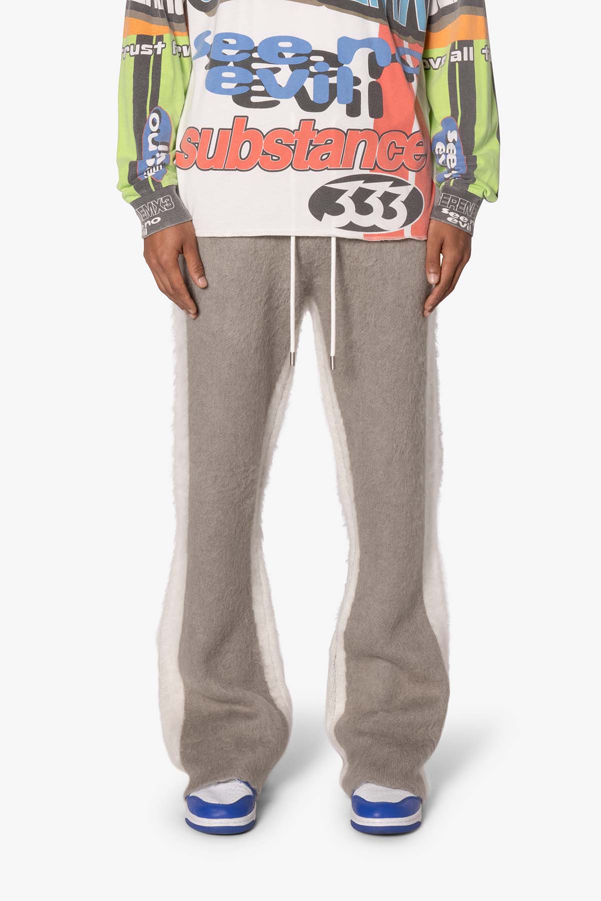 Fuzzy Stripe Sweatpants | Grey