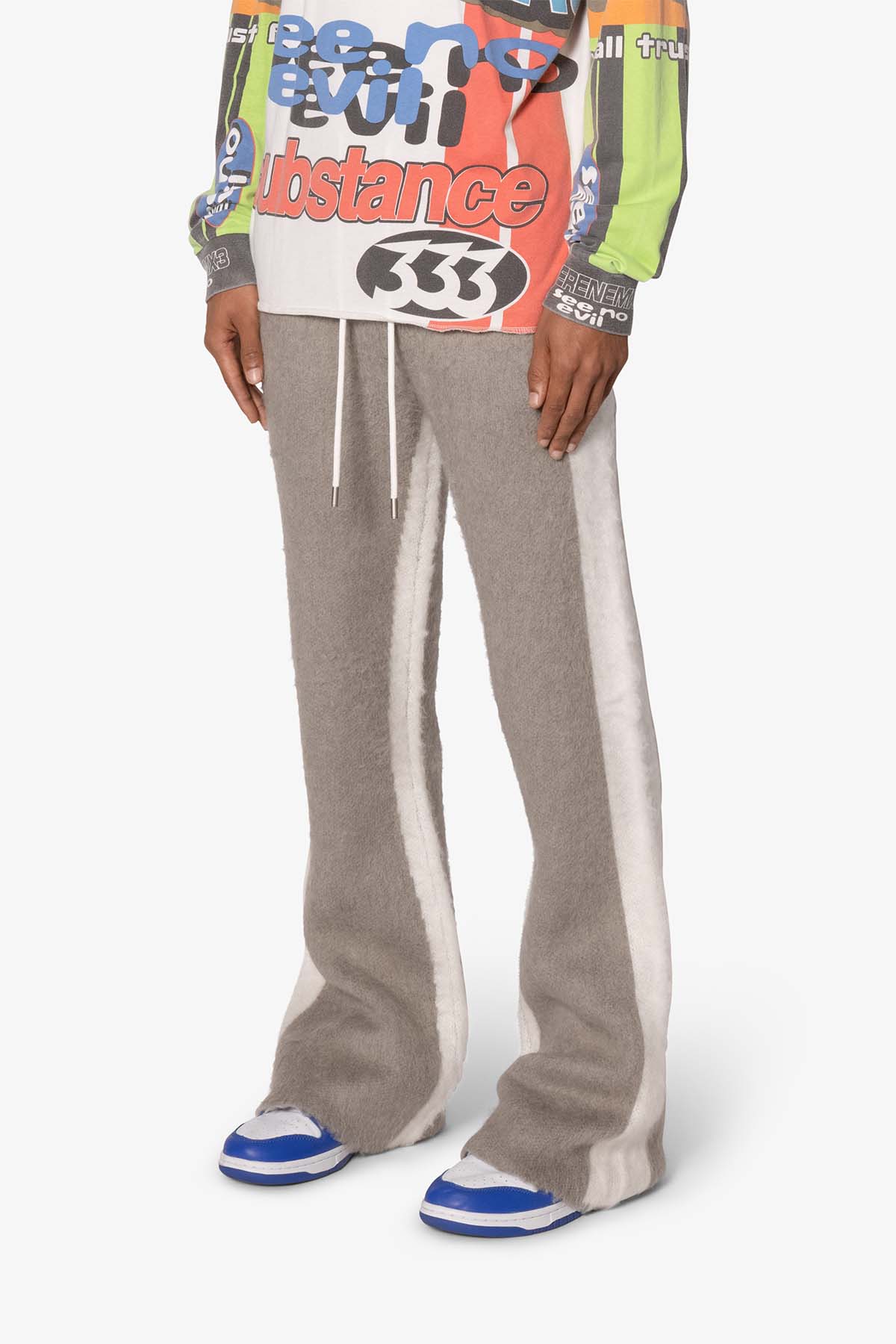 Fuzzy Stripe Sweatpants | Grey