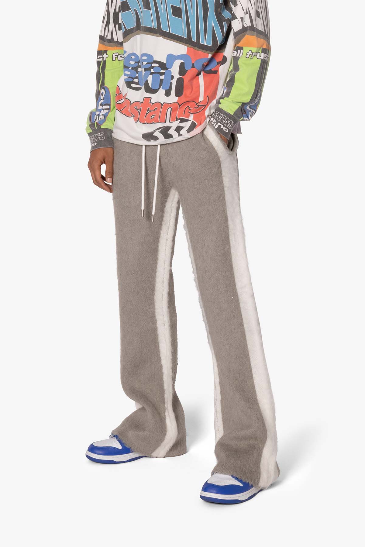 Fuzzy Stripe Sweatpants | Grey