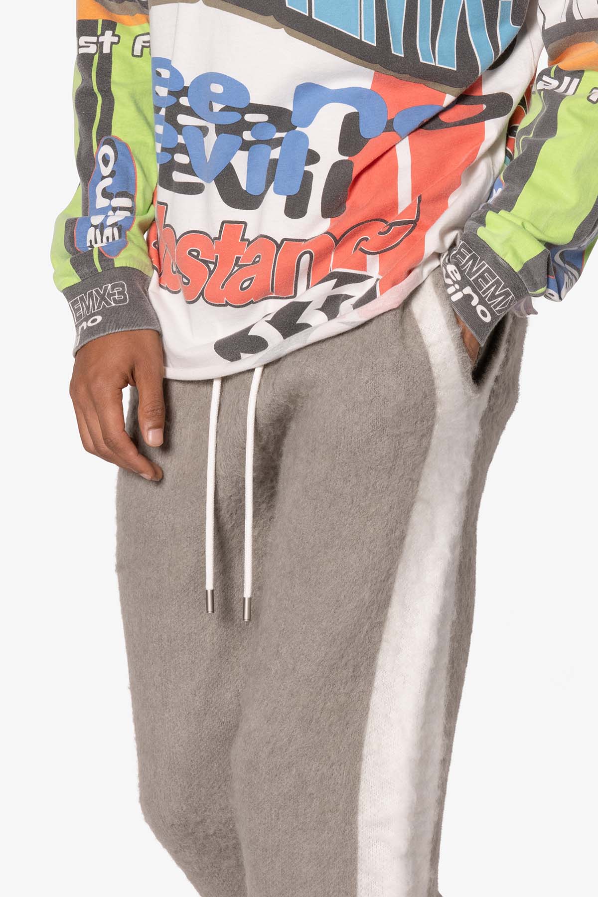 Fuzzy Stripe Sweatpants | Grey
