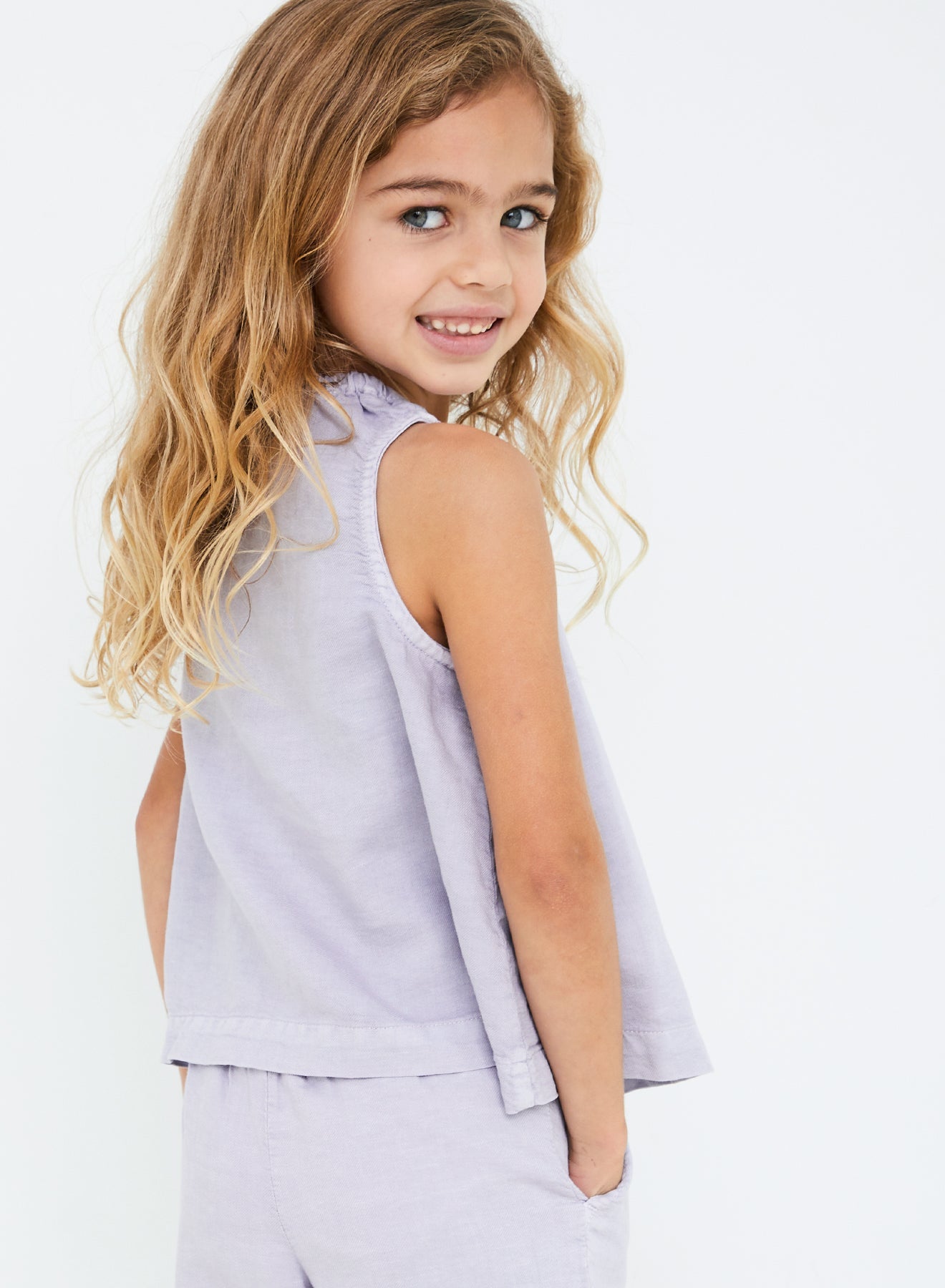 Girls |  Elastic Neck Tank | Cool Lilac