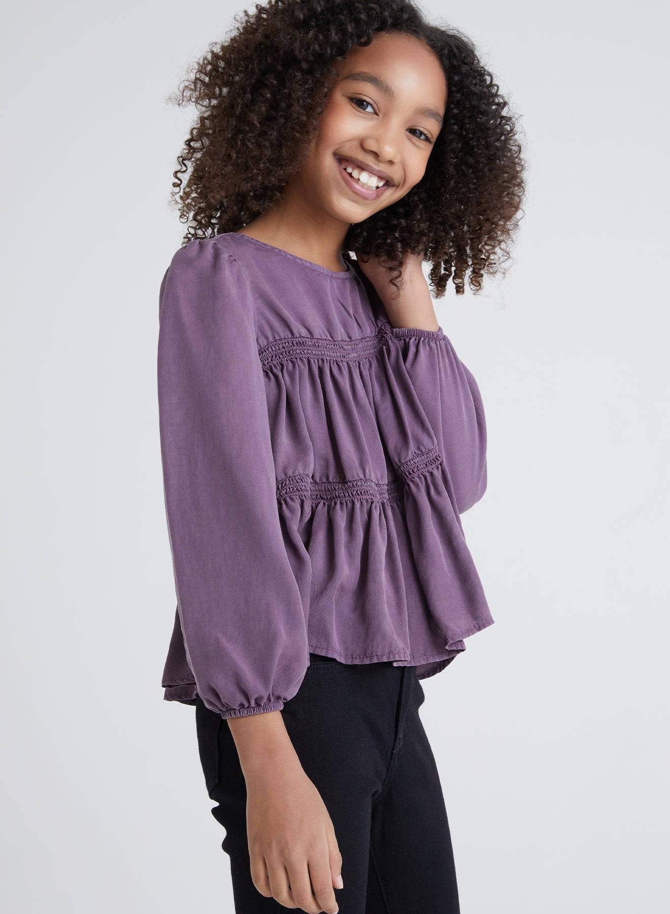 Girls |  Tiered Smocked Top | Antique Amethyst