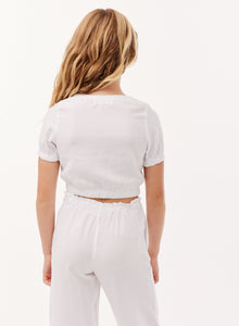 Girls |  Button Front Bubble Top | White