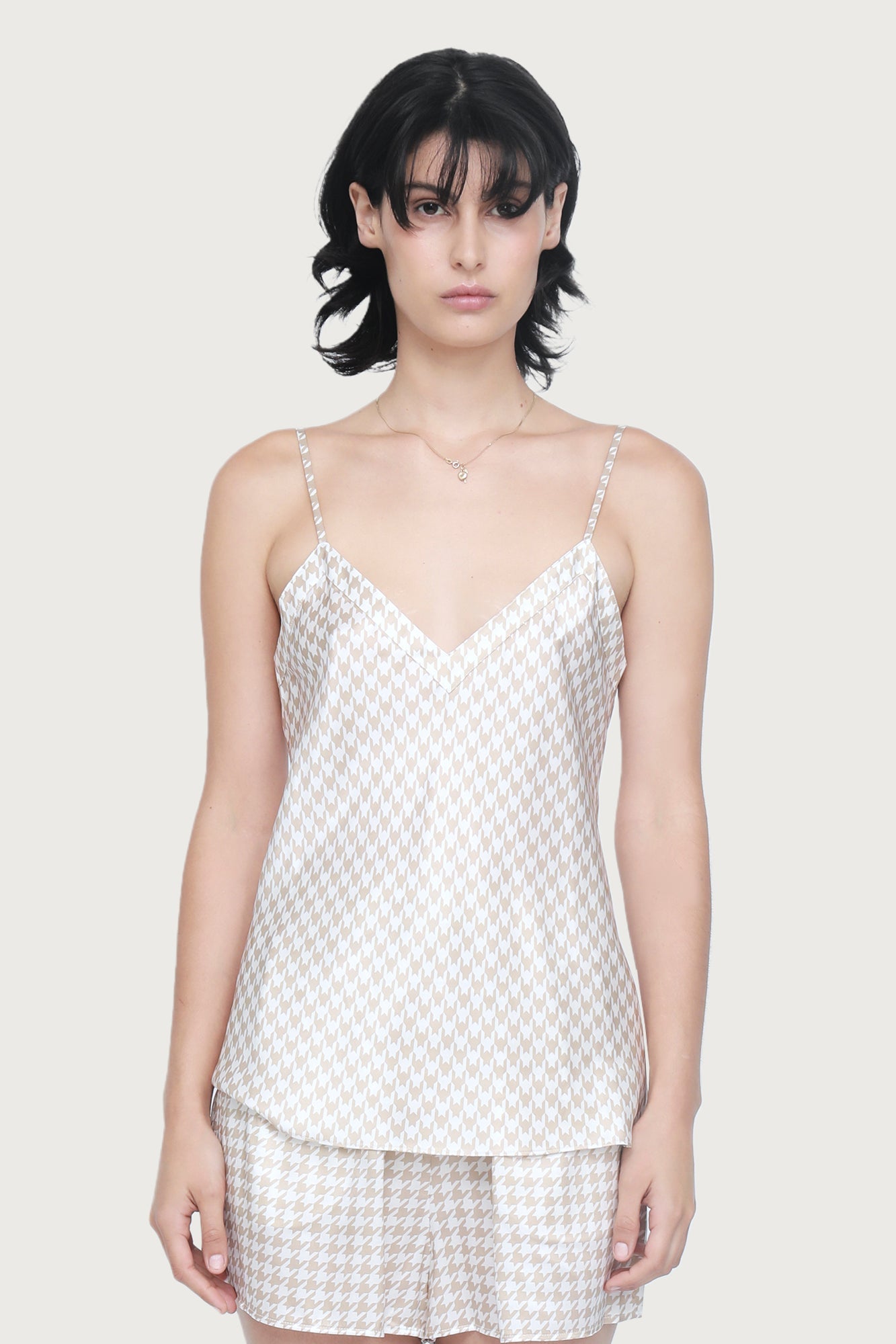 Silk Cami by Ginia in Mink Houndstooth