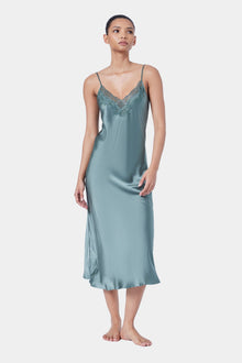 The Silk Lace Slip By GINIA In Moss