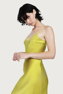 Silk Lace Slip by Ginia in Chartreuse 