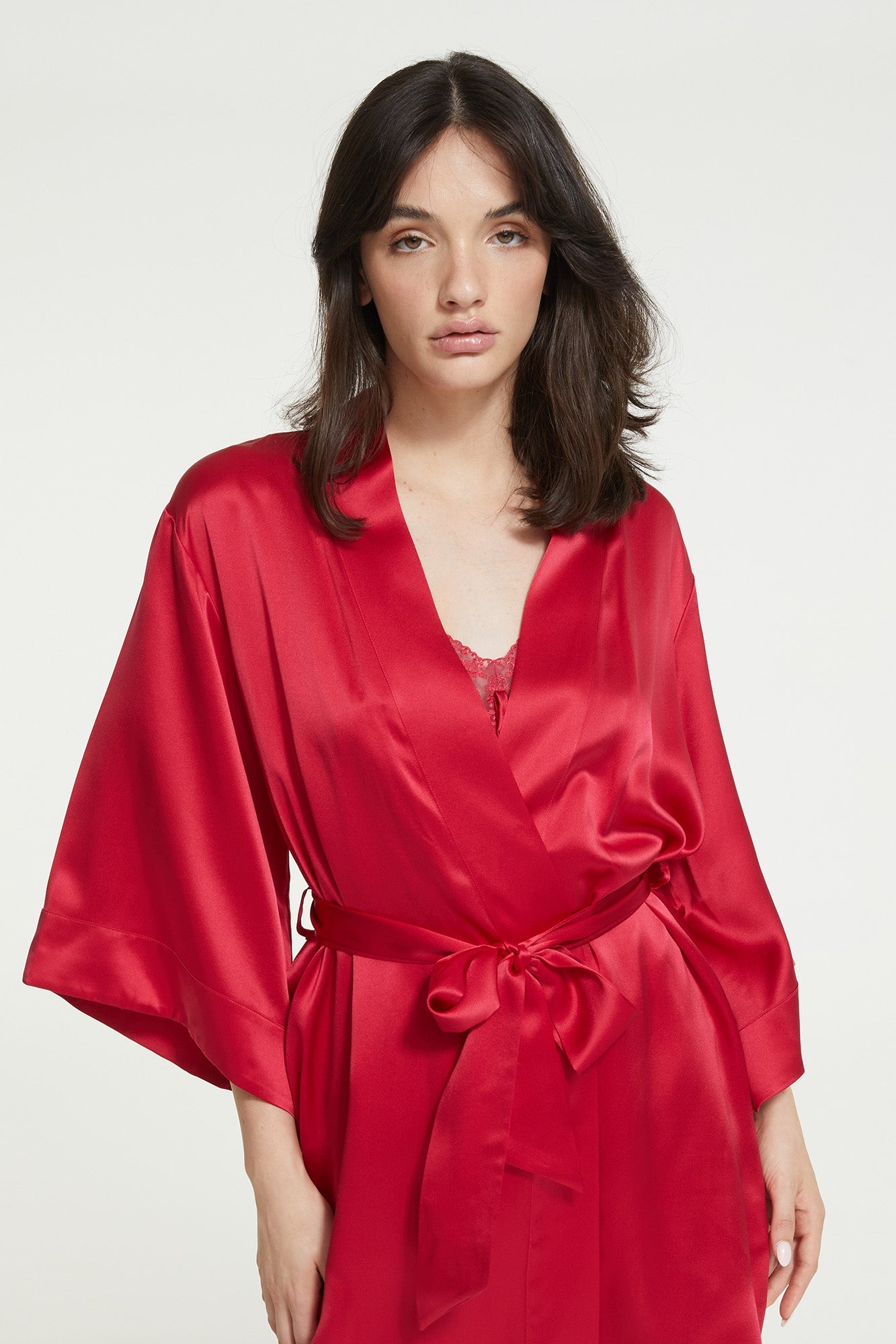 GINIA Silk Wrap Gown in Ruby - 100% Silk