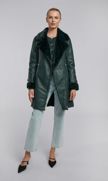 Carla Vegan Leather And Faux Fur Combo Coat | Forest