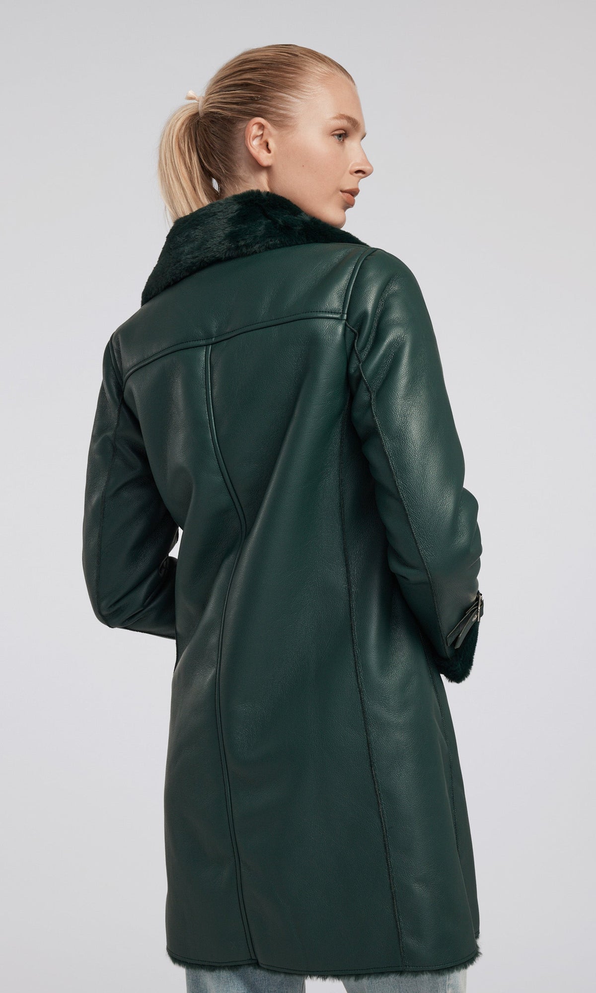 Carla Vegan Leather And Faux Fur Combo Coat | Forest