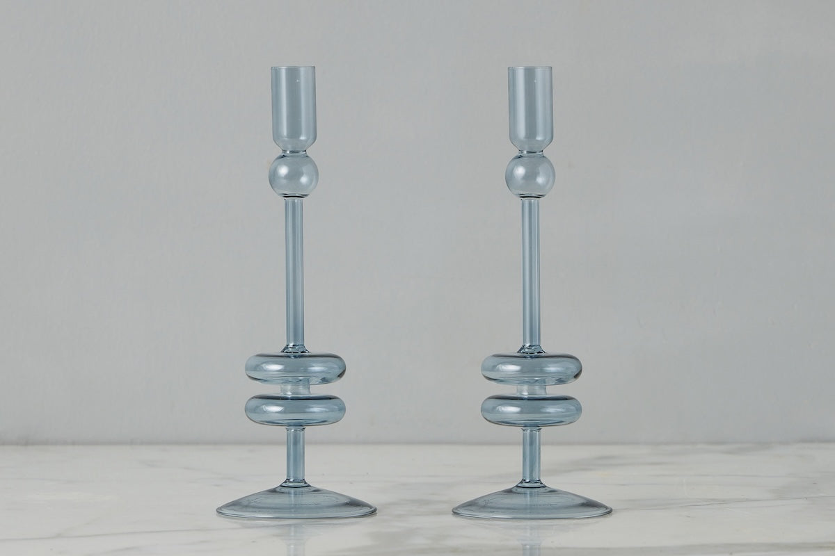 Glass Candlestick | Denim | Medium | Set of 2