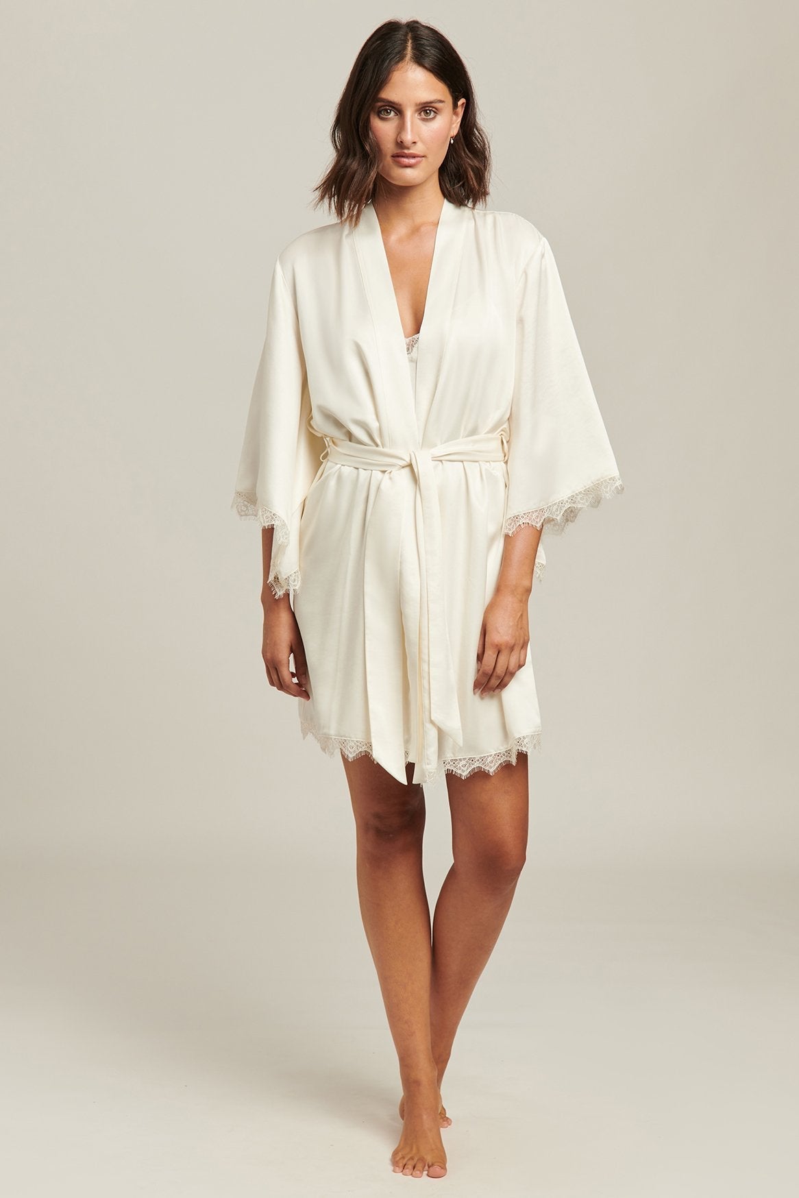 GINIA Silk Blend Lace Robe