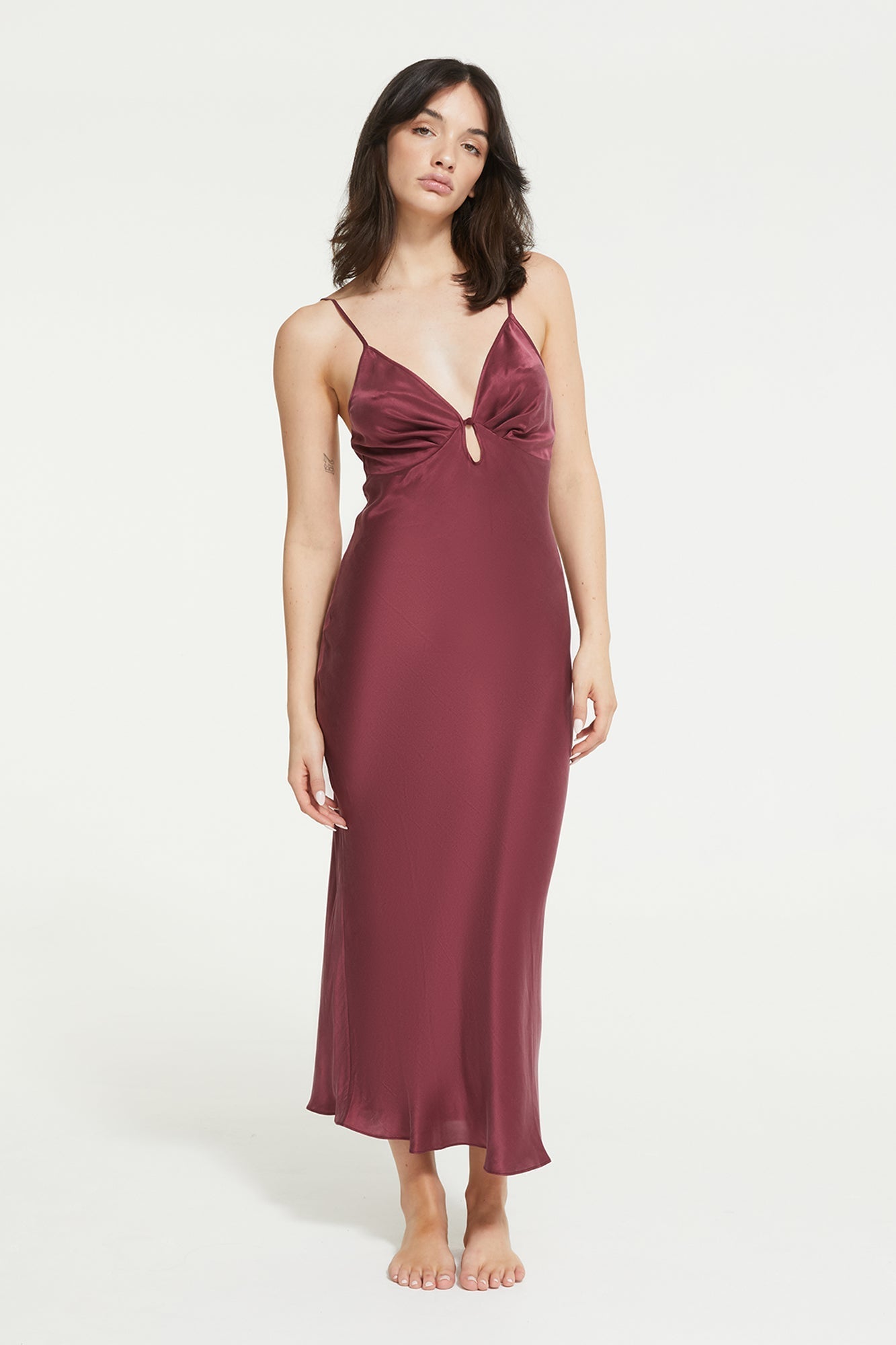 The Antoinette Long Slip in Maroon 100% Silk by Ginia Sleep