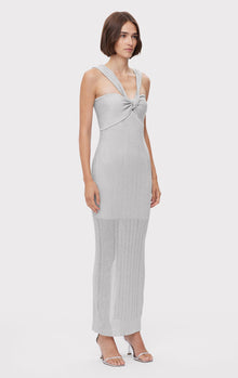 Metallic Textured Rib Gown | Metallic Silver