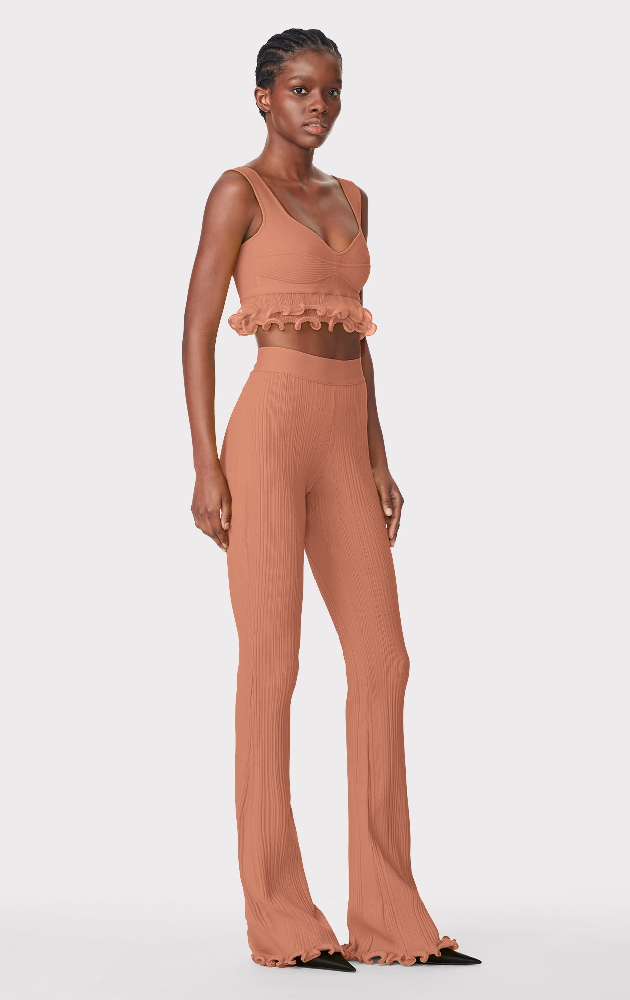 Ribbed Pants W/ Ruffled Hem | Hazel