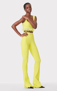 Ribbed Pants W/ Ruffled Hem | Chartreuse